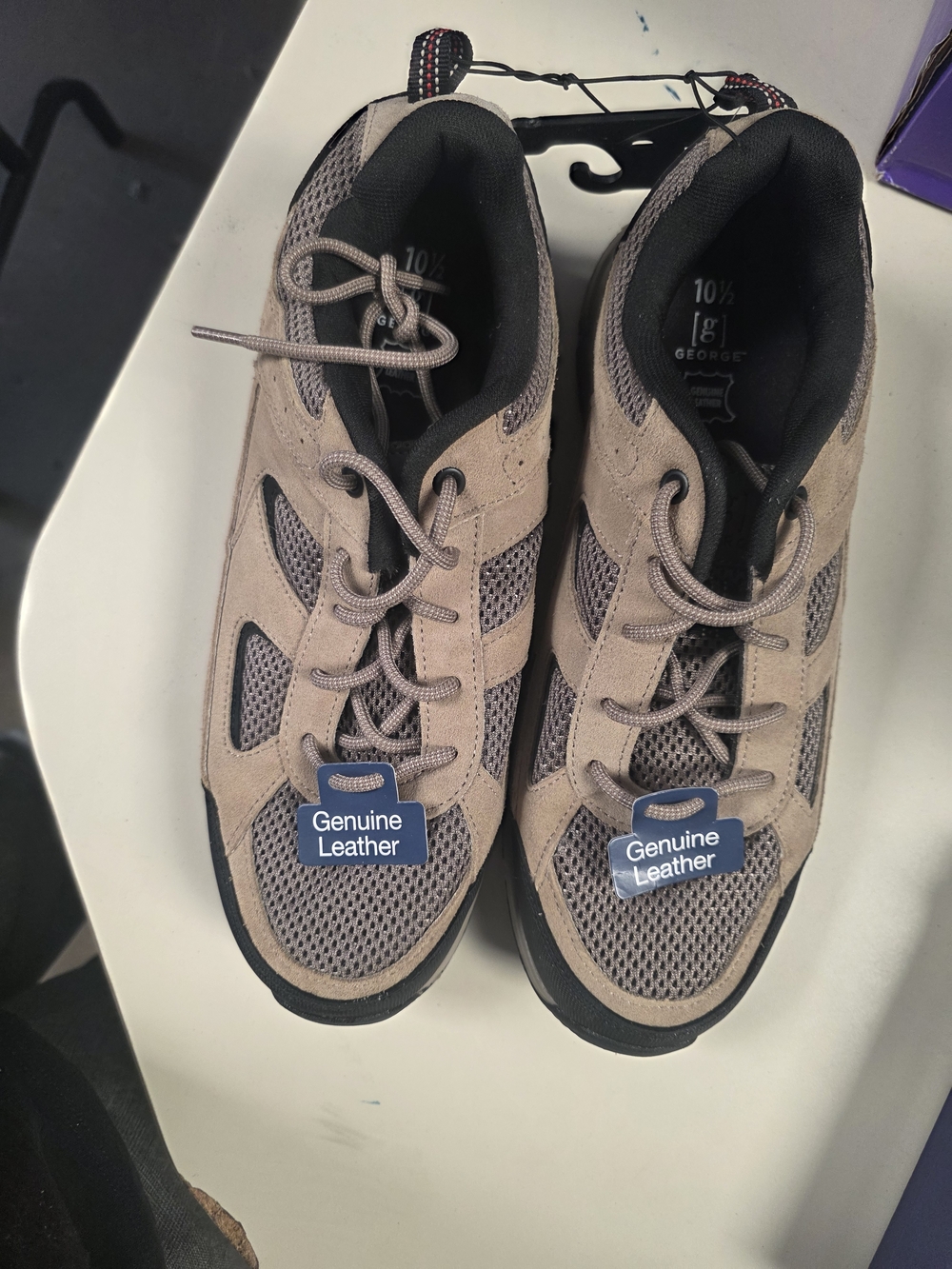 George Taupe and Black Leather Mesh Men's Sneakers Size 10.5 -11 Or 11.5 Instock